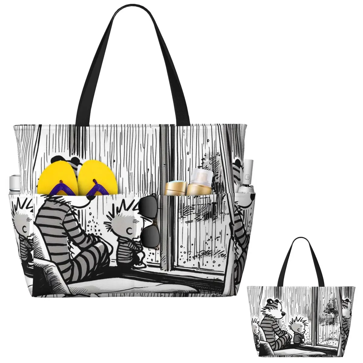 

Calvin And Hobbs Dance Классическая пляжная сумка-тоут Спортивная сумка для занятий йогой в тренажерном зале Большая большая сумка Женская дорожная сумка Сумка для фитнеса