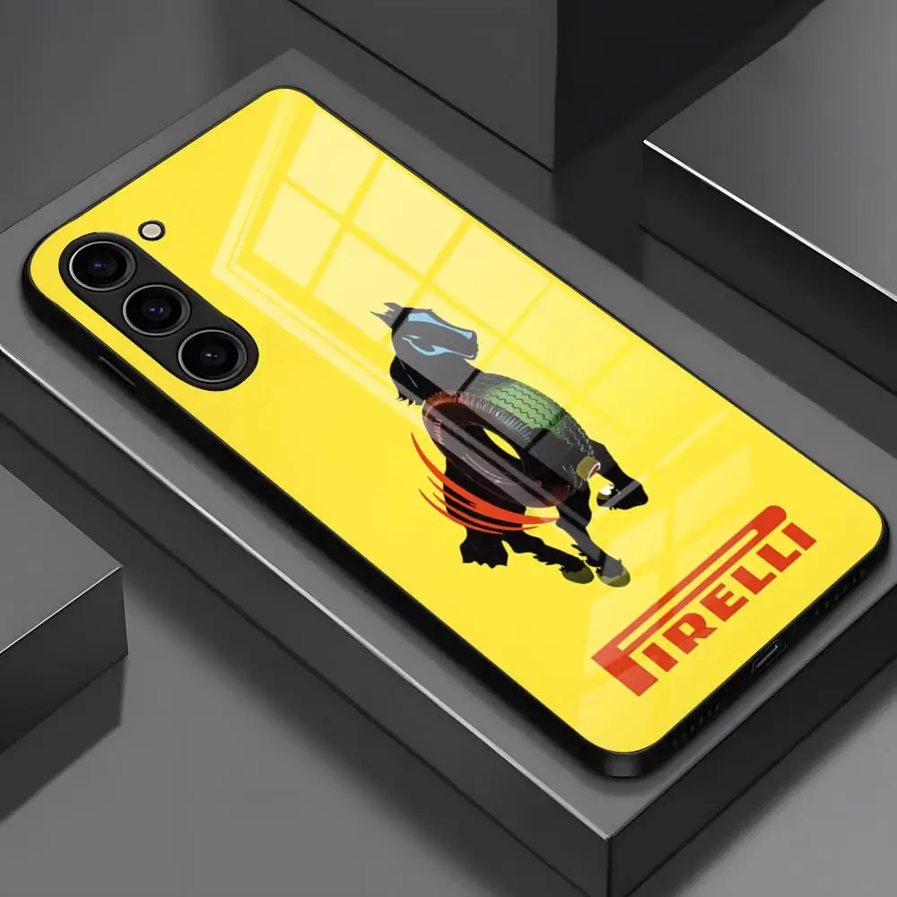 P-PIRELLI Logo Phone Case For Samsung S26 S25 Edge Ultra S23 S22 S21 S20 Ultra Plus S24 Fe A54 A53 A25 Glass Cover