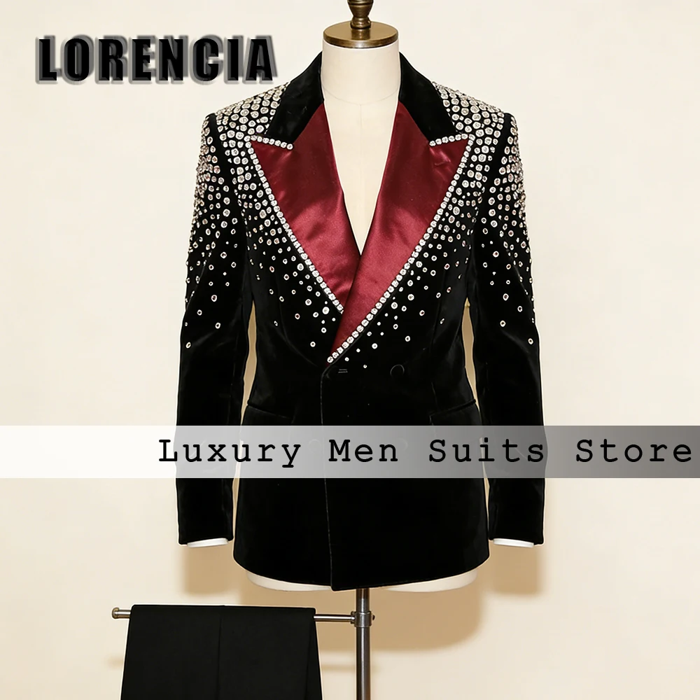 

Изысканные мужские костюмы из кристаллов, 2 предмета, с острым воротником, свадебные смокинги, наряд для жениха, индивидуальный пошив, пиджак и брюки, мужской костюм для юношей