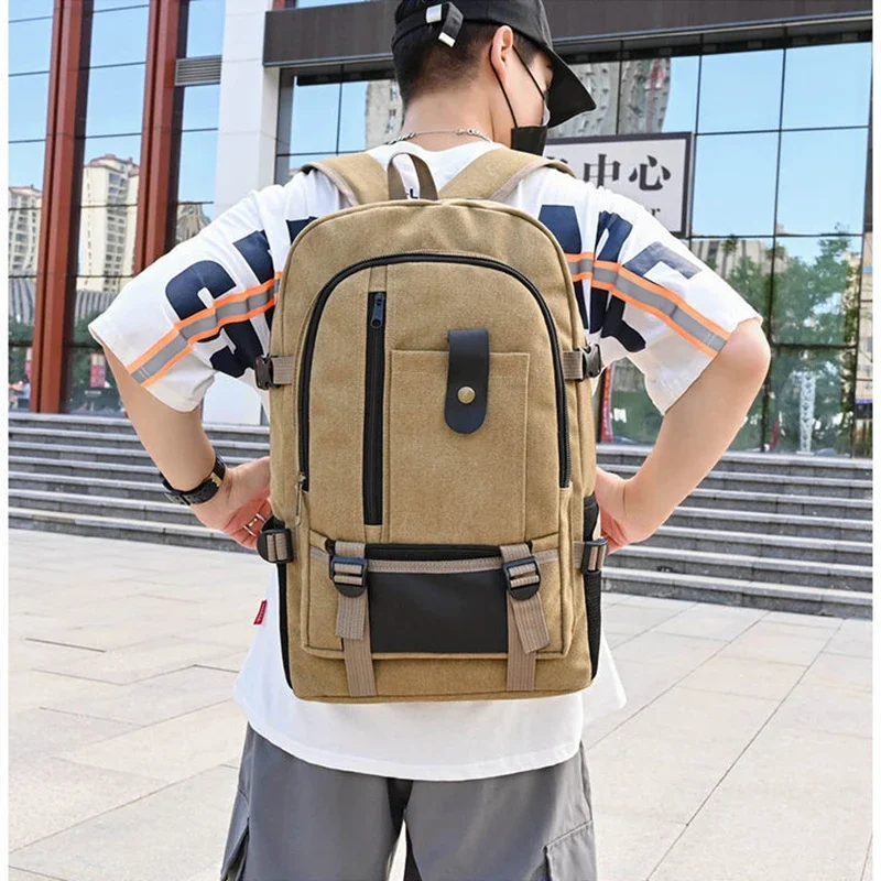 Novo casual acampamento masculino mochila portátil caminhadas saco grande capacidade dos homens de viagem mochila lona moda juventude sacos desporto