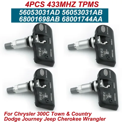 4 шт. 56053031AD 56053031AB 68001698AB 433 МГц Датчик TPMS для автомобилей Chrysler 300C, Town & Country, Dodge Journey, Jeep Cherokee
