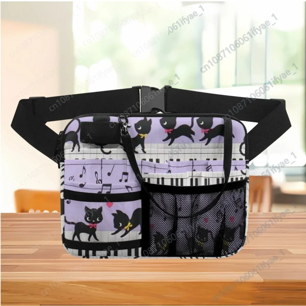 Sarung tas pinggul utilitas banyak kompartemen kantong Organizer Suster tas pinggang portabel desain kucing catatan kunci Piano musik bolsa feminina