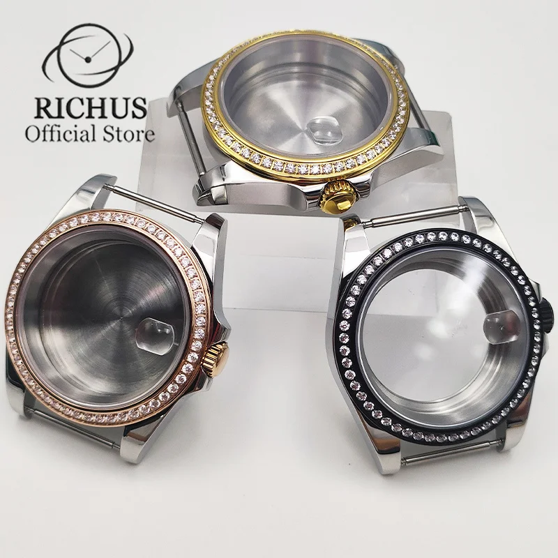 RICHUS 39mm Sapphire Glass New gemstone bezel Fit NH35 NH36 NH34 ETA2824 PT5000 Movement