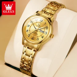 OLEVS 2891 New Fashion Quartz Watch For Women Waterproof Luminous Dual Calendar Clock Number Dial Original Women's Wristwatch