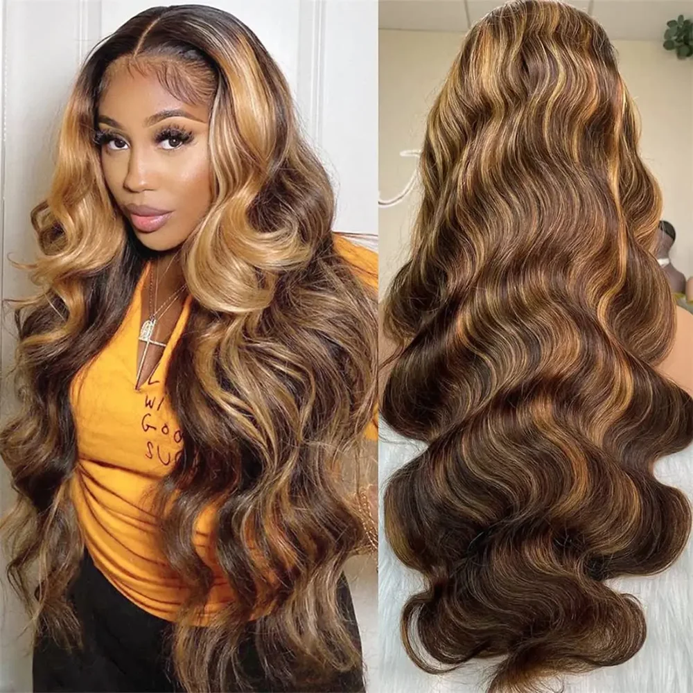 HD Transparent 13x4 13x6 Full Frontal Lace P4/27 Highlight Brazilian Human Hair Wigs Body Wave Front Human Hair Wigs For Women