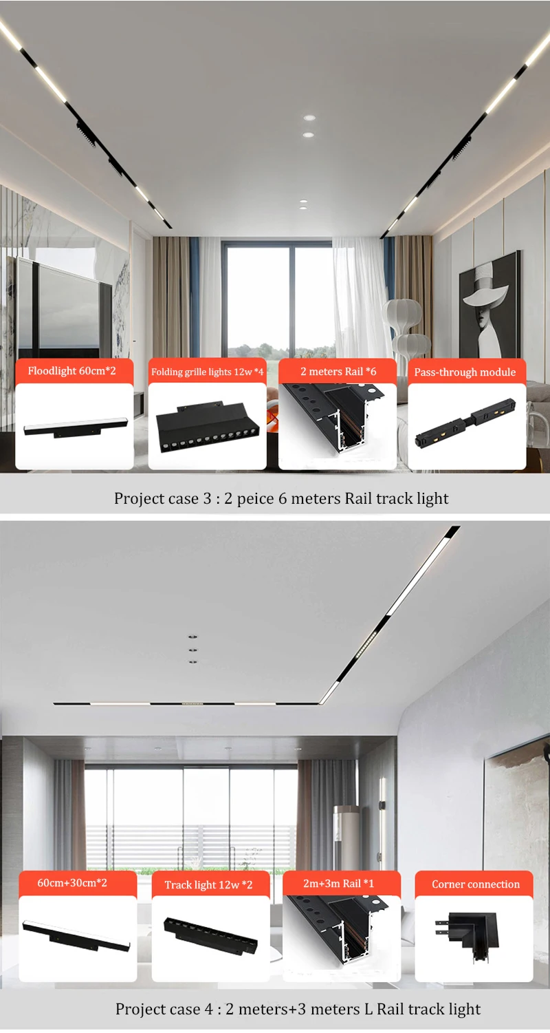 Tuya dimmalbe led schienen licht verputzen eingebettete schienen schienen leuchte für bekleidungs geschäft wohnzimmer haus (zweireihig) – Detail 2