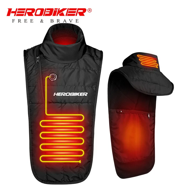 

Портативный жилет с подогревом HEROBIKER, безрукавка с подогревом плеч и груди, 3 уровня нагрева, 35-55C, питание от USB, для зимней езды на мотоцикле