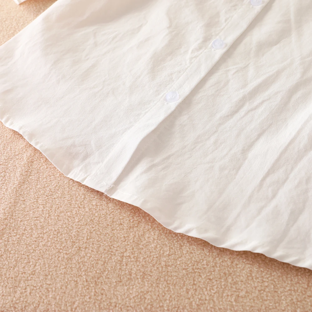 Weißes Hemd für Mädchen, 100 % Baumwolle, 5–12 Jahre, bestickt, gerüschter Kragen, Spitzenbesatz, langärmeliges Oberteil, Kinderkleidung für den Schulanfang – Detail 5