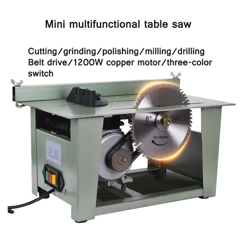 Small Multi-Function Woodworking Sliding Table Saw Machine Flat Table Saw Cutting Electric Woodworking Disc Table Saw Tool 220V