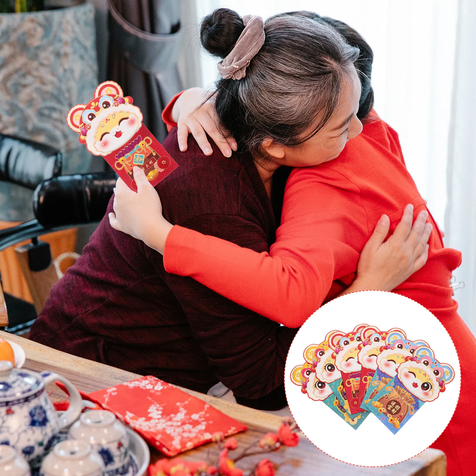 6 pçs envelopes vermelhos estilo dos desenhos animados flip capa ano novo dinheiro envelope lunar ano novo dinheiro envelope tradicional hongbao