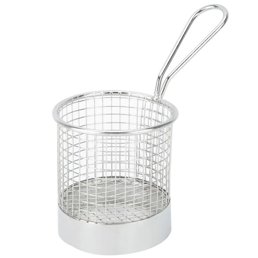 

Stainless Steel French Fry Basket With Handle Reusable Deep Fry Basket Round Shape Durable Food Container Restaurant