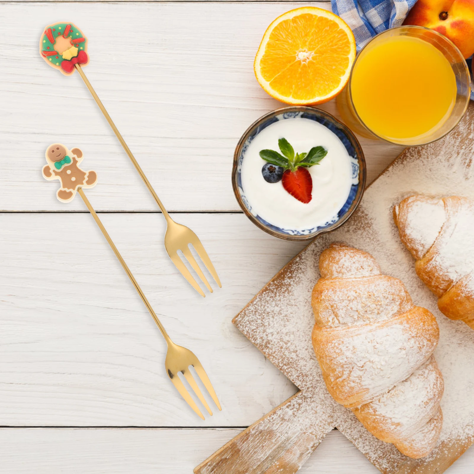 

1Set Christmas Spoon Fork Cutlery Kit Stainless Steel Xmas Dessert Teaspoon Party Tableware Christmas Decoration