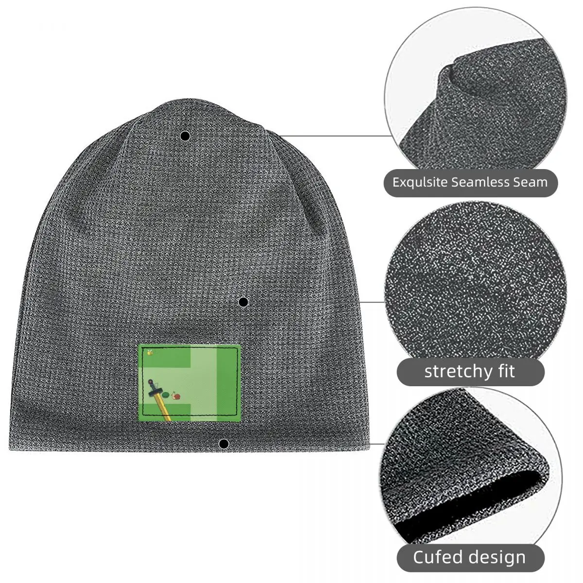 Finn The Human Adventurer Waffle Knit Fleece Lined Beanie with PU Leather Patch Unisex Warm Winter Soft Cap