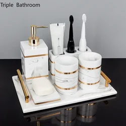 Nordic Natural Resin Lotion Bottle Mouth Cup Soap Dish Toothbrush Holder Tissue Box Cotton Swab Box Tray Washing Tools Set