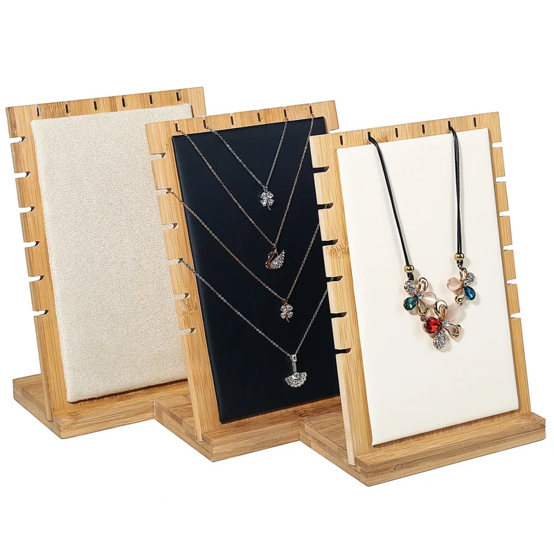 

L-shaped Bamboo and Wood Necklace Display Stand Pendant Vertical Jewelry Stand Detachable Jewelry Display Board Props