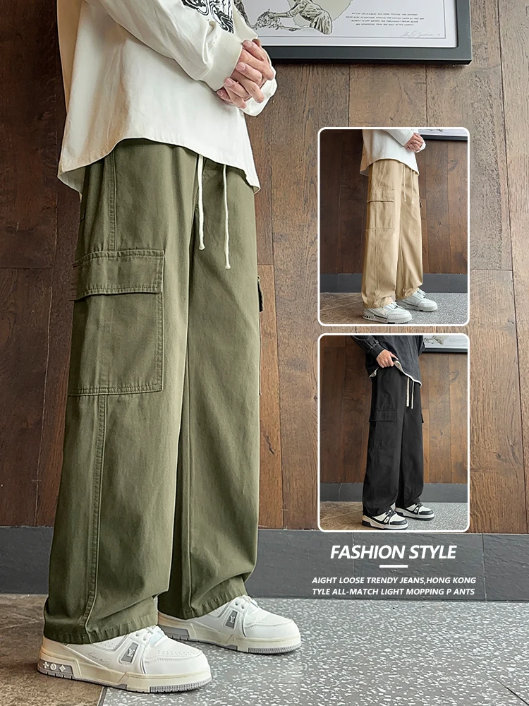 

Мужские хлопковые рабочие брюки свободного кроя, весна-осень, повседневные, прямые, удобные, стильные