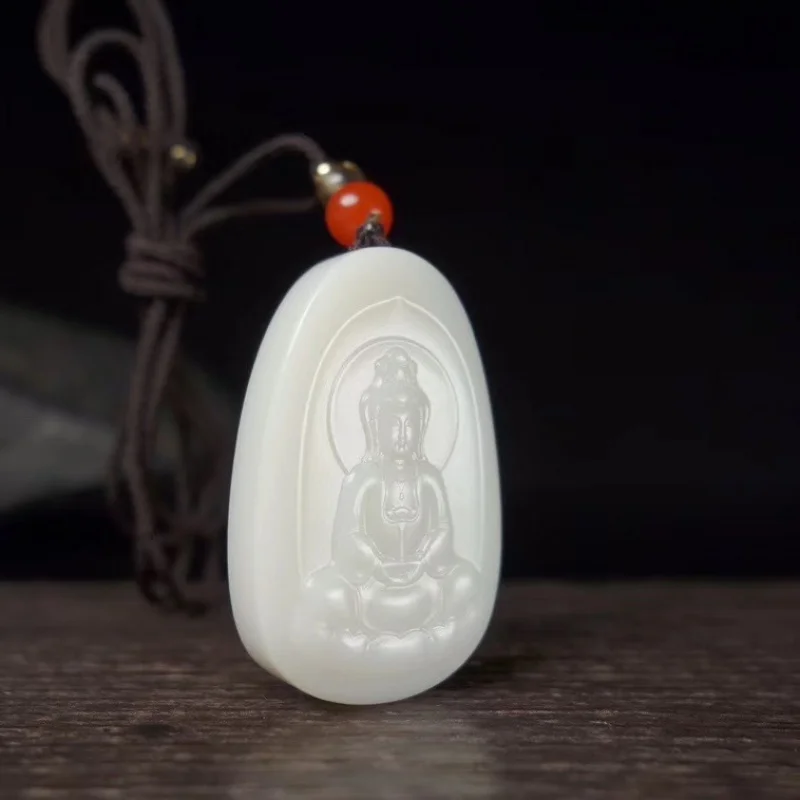 Hetian Goddess Men's White Jade Pendant Fidelity with Certif