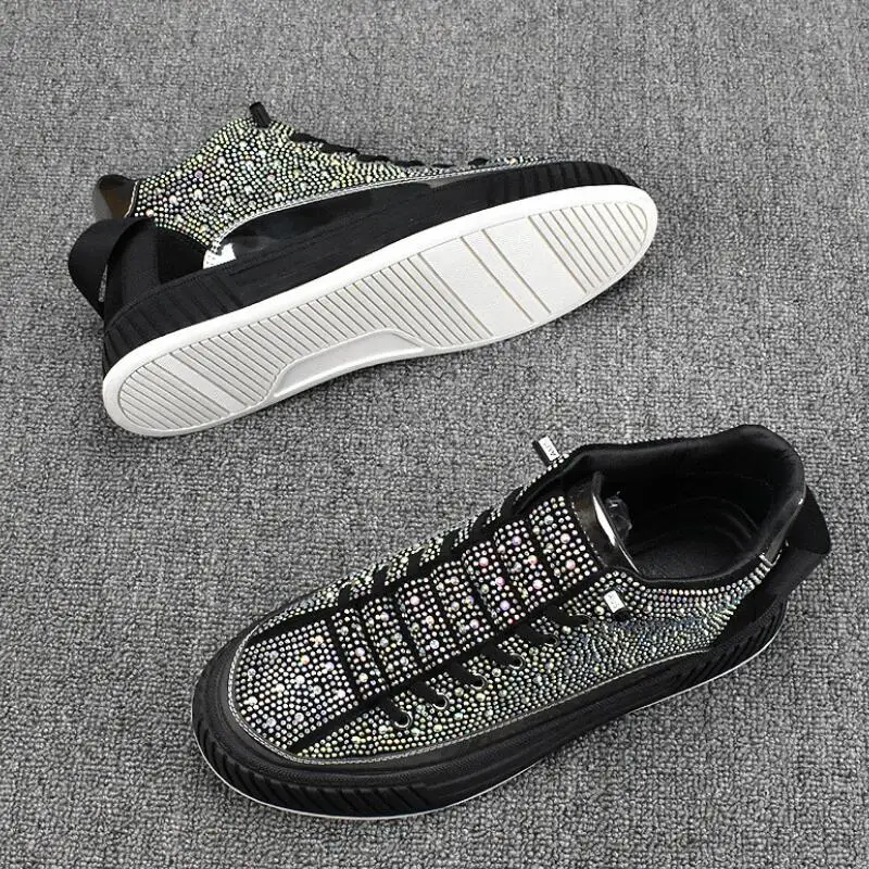 Full diamond men's shoes new trend rhinestone casual fashionable thick soles inside elevating board shoes tenis hombres A8