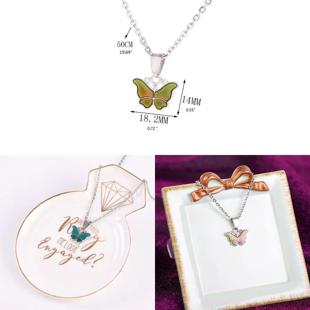 E1PE Fashion for Butterfly Color Change with Temperature Necklace Emotion Feeling Mood Necklace Jewelry Decoration G