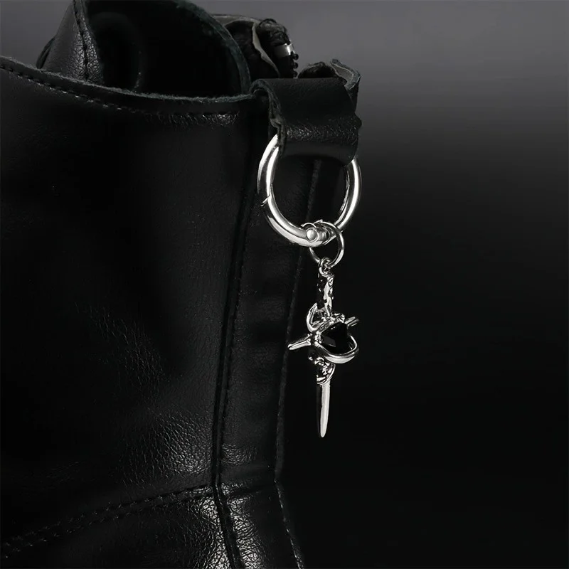 2Pcs Gothic dagger black imitation gemstone, O-ring metal sword shoe pendant, punk boots detachable hanging accessory