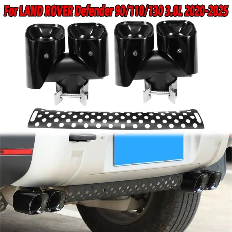 

Car Rear Tail Exhaust Protection Cover Stainless Steel Double Exhaust Tips Pipe Trim for Land Rover Defender 90/110/130 20-25