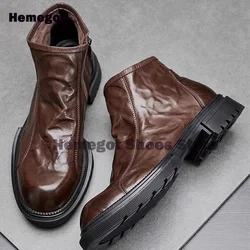 High-Top Thick Soled Men's Boots New Arrivals Leather Breathable Fashionable Zipper Boots Chelsea Boots Trendy Men's Shoes