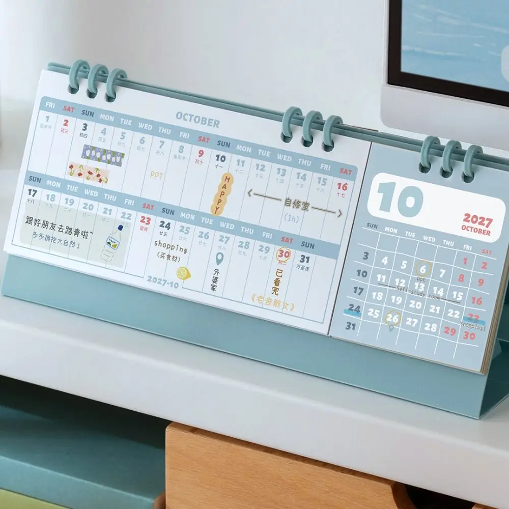 Simple Design 2027 Desk Calendar Stand Style With Notepad Triangle Calendar Mini Size Triangle Shape Notepad Calendar