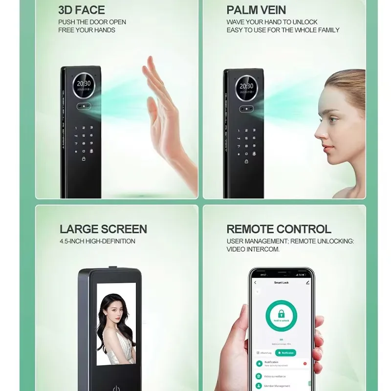

Alarm Anti-theft Biometric Smart Fingerprint Password Tuya App WiFi Active Intercom Door Lock With Camera