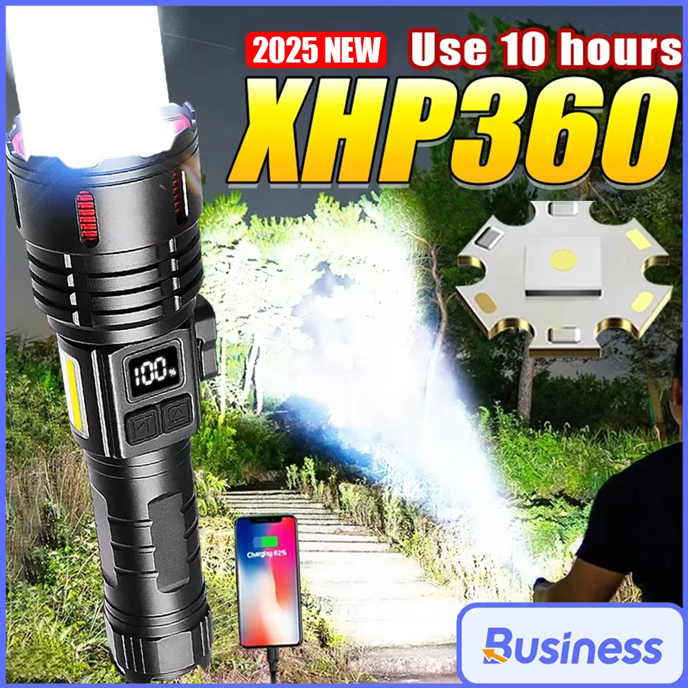 

2025 XHP360 Most Powerful Flashlight Usb Rechargeable Led Torch Strong Light Military Tactical Flashlights With Magnet Lantern