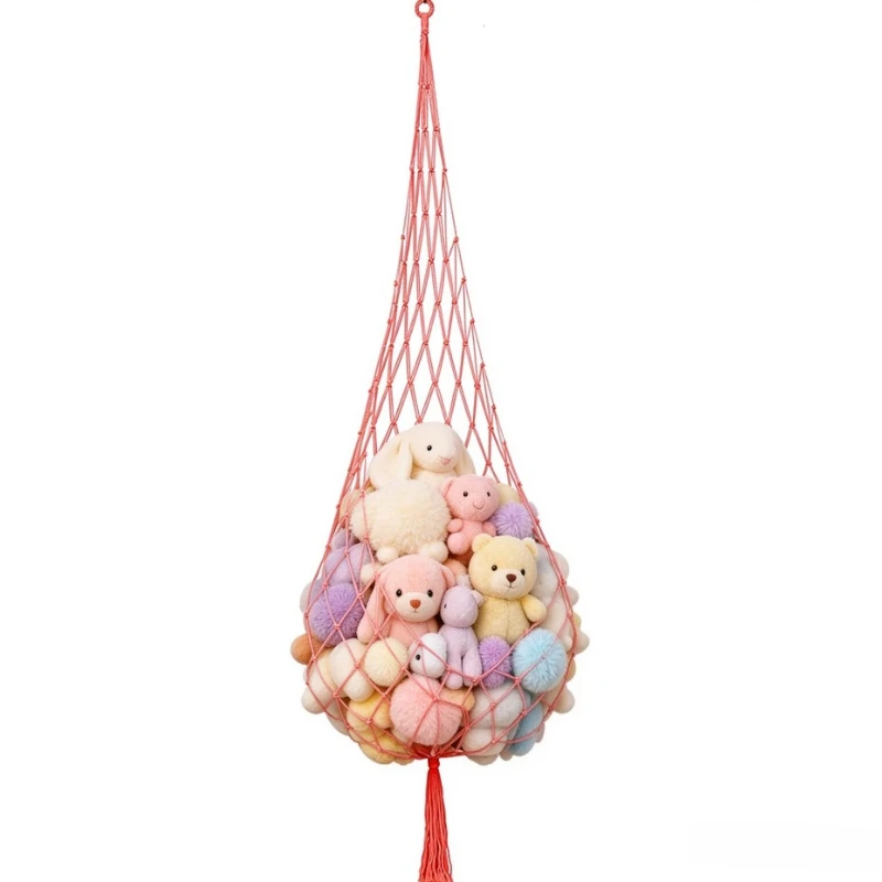 1pcs Hanging Toy Storage Cotton Rope Hanging Net Hand-woven Plush Toy Storage Net Bag Bohemian Toy Hammock