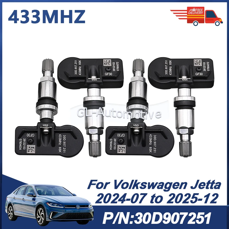 

Датчик контроля давления в шинах, датчик TPMS для Volkswagen Jetta 2024-07 до 2025-12 1/4 шт. 30D907251 433 МГц