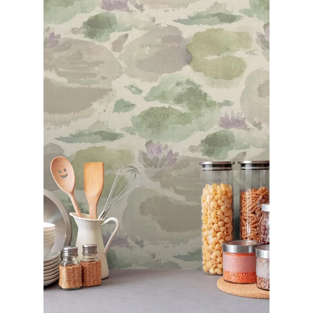 

Water Lily Lavender and Green Peel and Stick Wallpaper, NUS6420