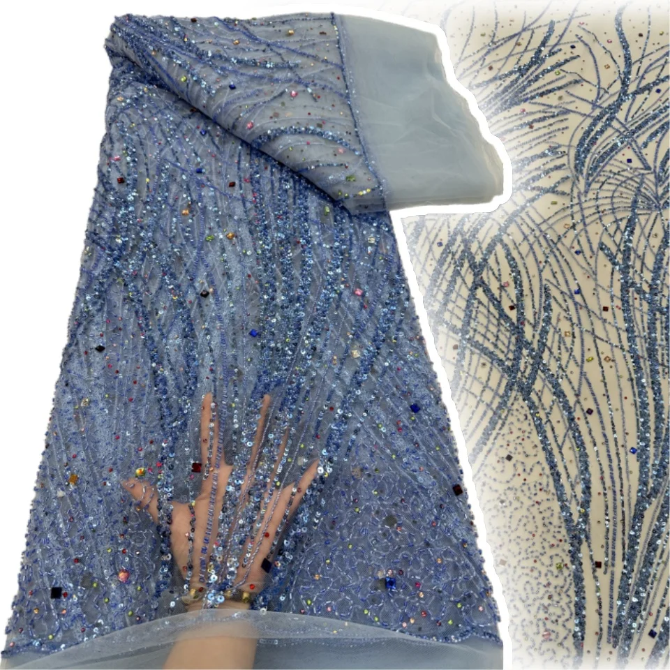 

5 ярдов французского кружева с бисером и пайетками, высококачественное нигерийское вышитое тюлевое кружево для шитья вечерних платьев, 2026, 2185