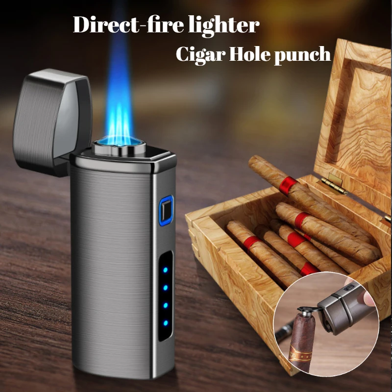 

Электрическая зажигалка с тройным сенсорным датчиком, ветрозащитная USB-перезаряжаемая зажигалка с турбо-синим струей и пламенем с фонариком-мужской гаджет для сигар