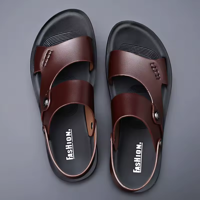 Sandalias de piel auténtica para hombre, zapatos informales de cuero de vaca, a la moda, para la playa, novedad de verano