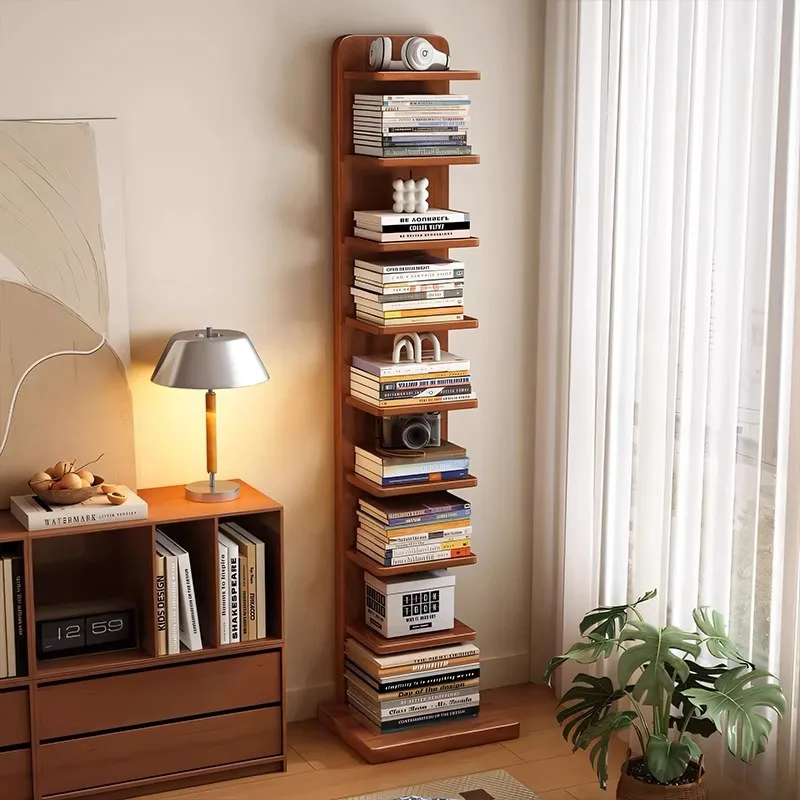 Fashion All Solid Wood Bookshelf Floor-to-ceiling Multi-layer Shelf Wall Storage Rack Corner Cabinet