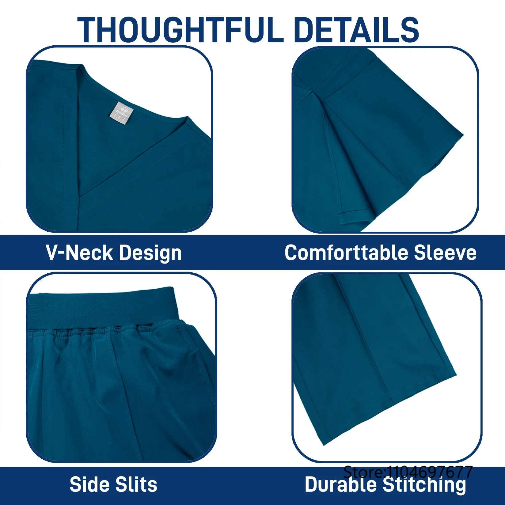 Scrubs Set Nurse Medical Uniforms Doctor Surgery Overalls Beauty Salon Workwear Short Sleeve V-neck Tops+Pants Sets Women Unisex view 3