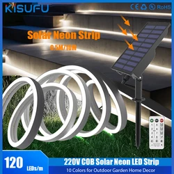 24V Solar Neon LED Strip for Outdoor 0.5M/10M IP67 Waterproof 120Leds/M High Density COB Strip Solar Lamp 10 Colors Garden Decor