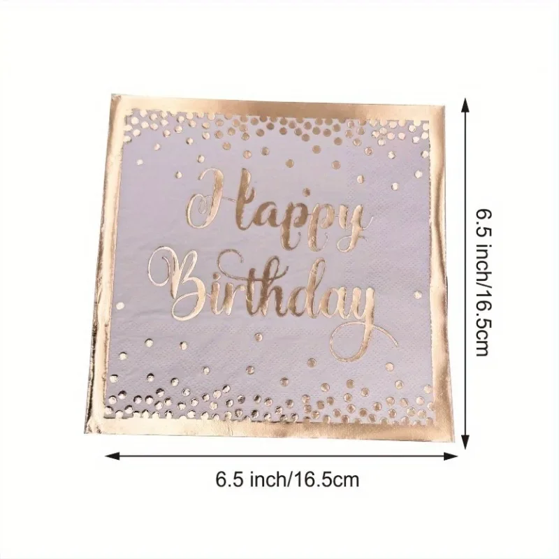 40枚使い捨てナプキンハッピーバースデーゴールドホットスタンピング紙プレースマット誕生日パーティーディナーテーブルレイアウト装飾用