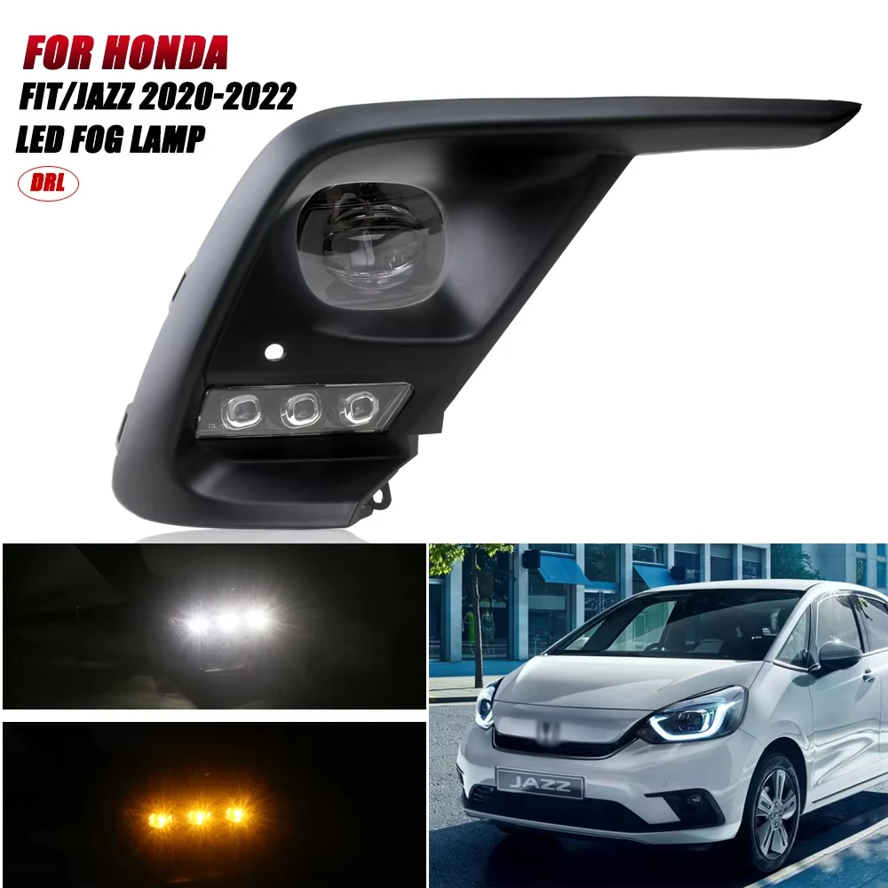 

LED DRL Day Light For HONDA FIT /JAZZ 2020 2021 2022 Daytime Running Light Fog Lamp Bezel +Front bumper small light 1SET