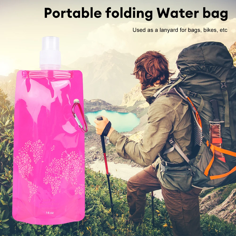 Sport Water Bottle Outdoor Sports Portable Folding Water Bag Plastic Outdoor Sports Kettle Drinking Bag 500ML Cycling Water Bag