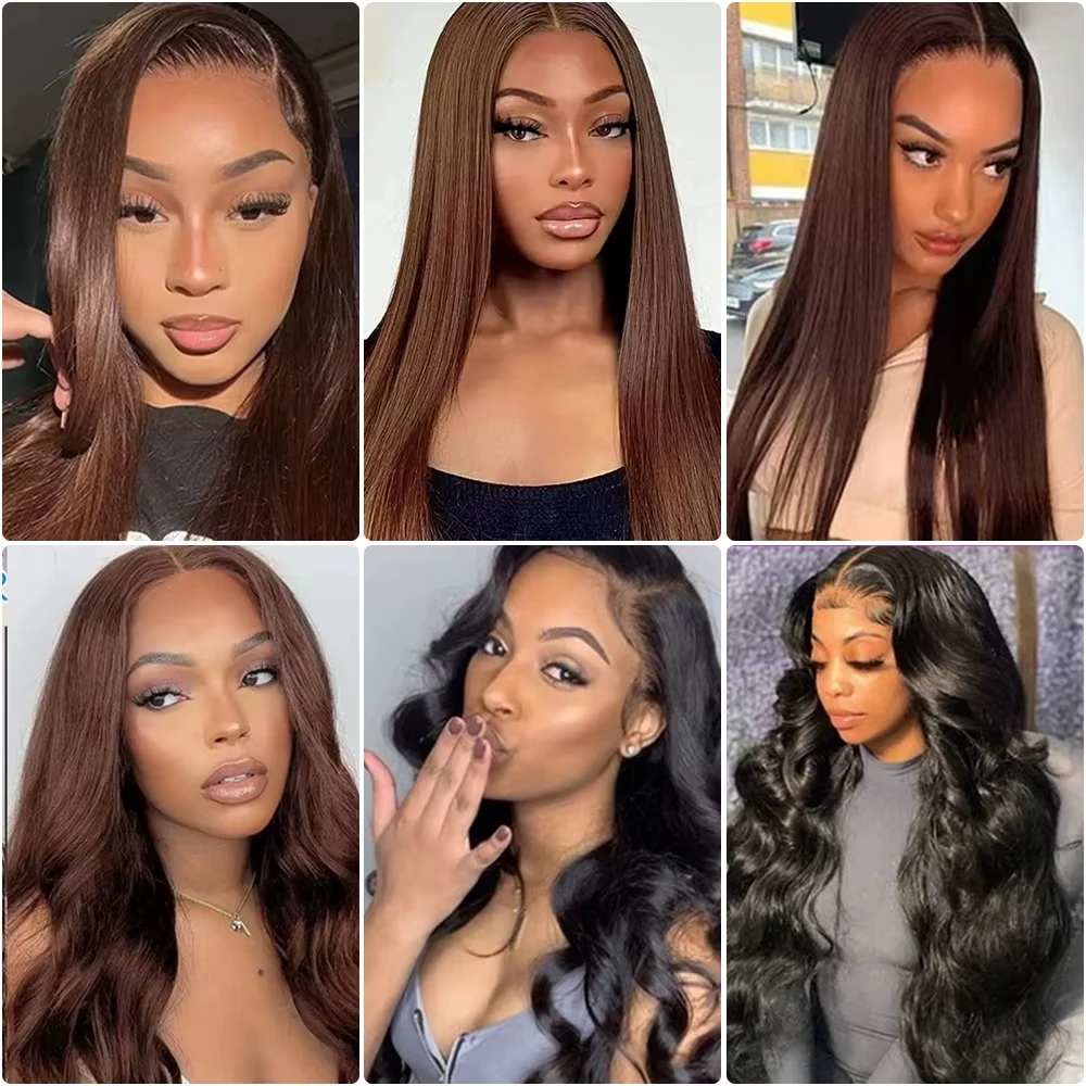 باروكة من شعر طبيعي مفرود 100% 30 بوصة بني شوكولاتة 13x4 13x6 Hd باروكة أمامية من الدانتيل شعر مستعار برازيلي ملون مسبقًا