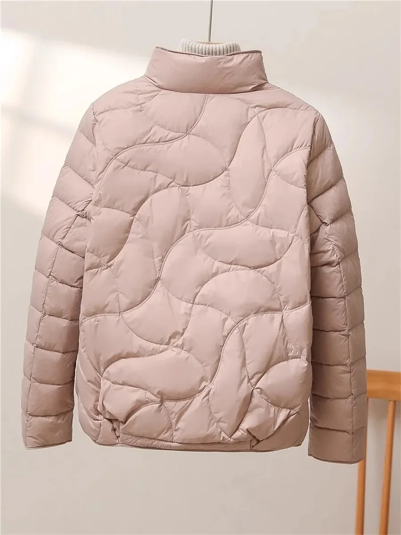 الخريف الشتاء النساء الموضة الوقوف طوق أسفل معطف خفيفة للغاية 90% الأبيض بطة أسفل سترة يندبروف الإناث ريشة البخاخ سترات #6