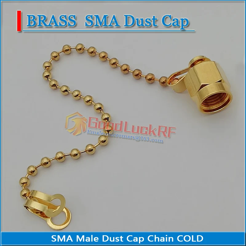 SMA ذكر أنثى غطاء غبار مع سلسلة مطلية بالذهب المقاوم RF محوري المنهي غطاء غبار الغطاء الواقي محولات النحاس