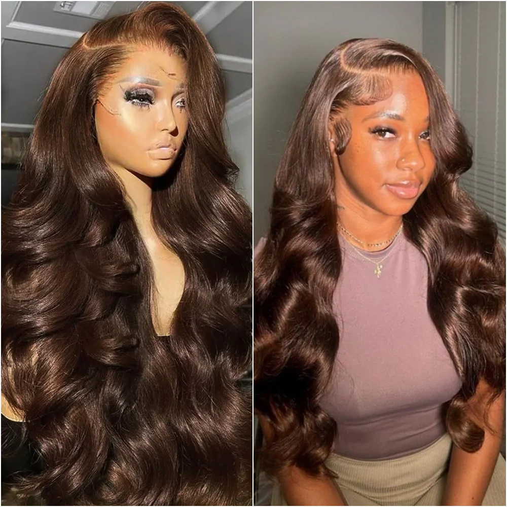 200 densidad marrón Chocolate 13x4 onda del cuerpo HD peluca con malla Frontal brasileña 13x6 pelucas de cabello humano Frontal de encaje transparente para mujeres