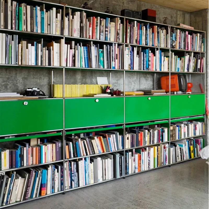 Floor-to-ceiling bookcase full wall stainless steel shelf simple book wall partition rack