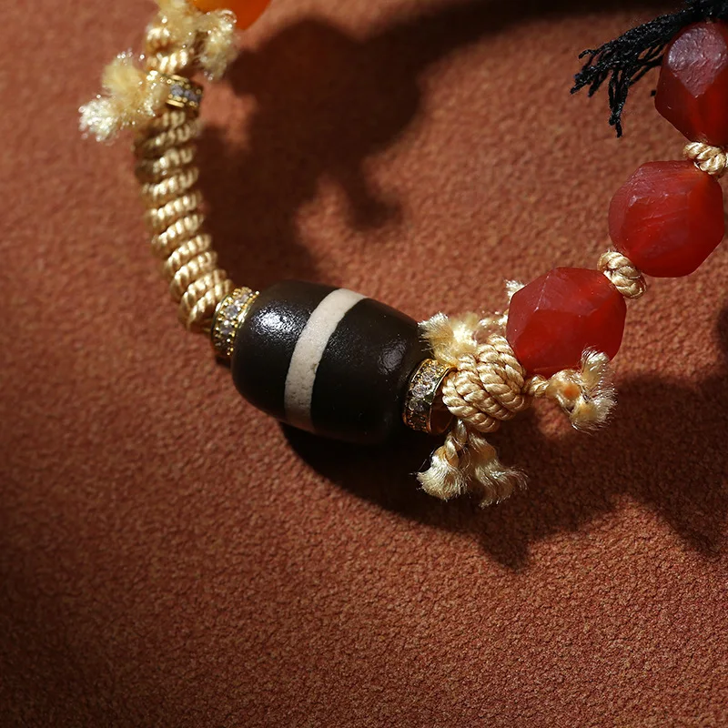 Tibetan first-line agate Tianzhu hand rope, woven  rope,retro style decoration for both men and women,ethnic style