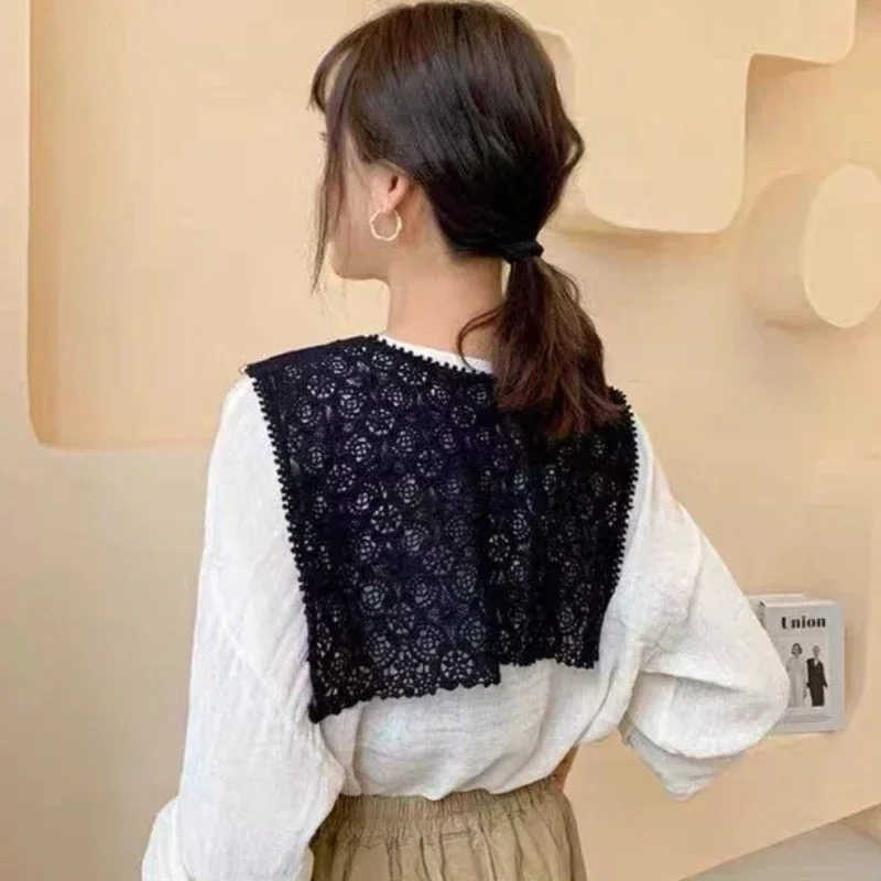 2024 Lace Chiffon Doll Fake Collar for Women Shirt Shawl Wrap Removable Detachable Embroidered False Collar Clothes Accessory