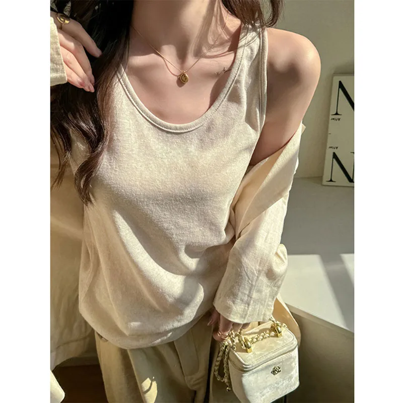 2026 New Women Summer Casual Tank Tops Solid Color All-Match Basic Sleeveless Vest Female Korean Simple Loose O-Neck Camis Top