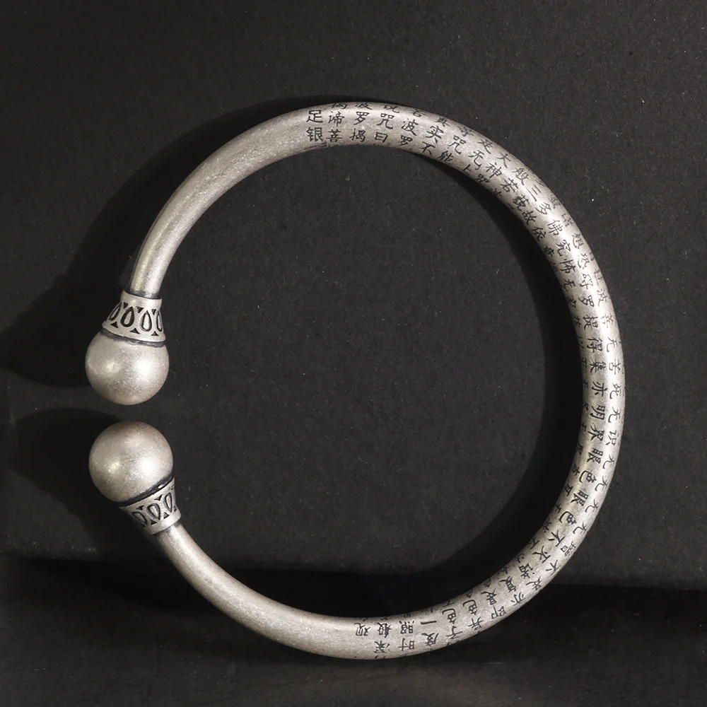 Bracciale tibetano autentico in argento sterling 990 da uomo e da donna con Sutra a forma di cuore, braccialetto regolabile, gioielli di buona